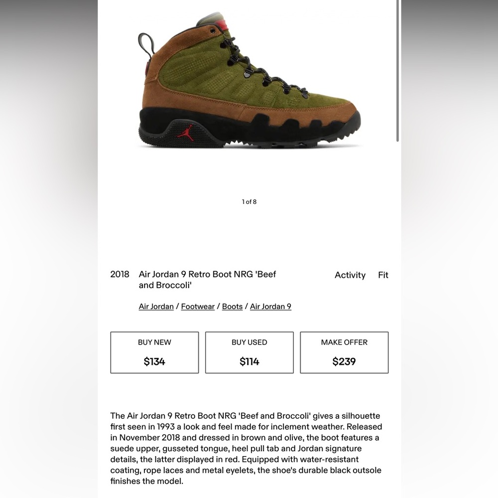 Air Jordan 9 Retro Boot NRG 'Beef and Broccoli'